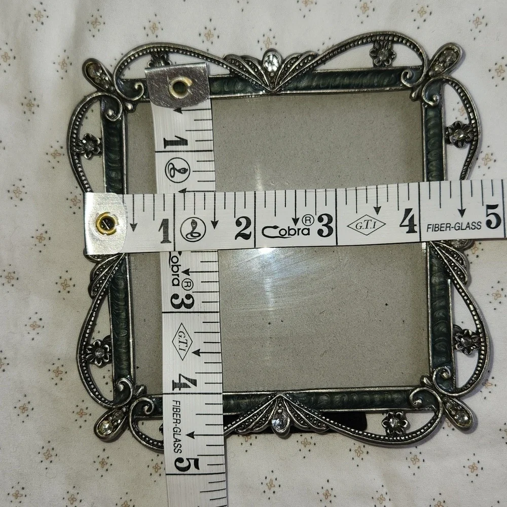 Vintage Green Enamel Ornate Rhinestone Elegant Square Photo Frame
